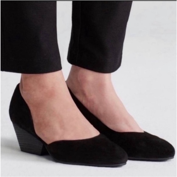 Eileen Fisher Black Suede Point Toe Hilly D’Orsay Pumps Size 7 Comfort - Picture 1 of 13